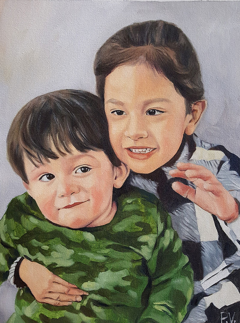 Custom handmade oil painting of twochildren
