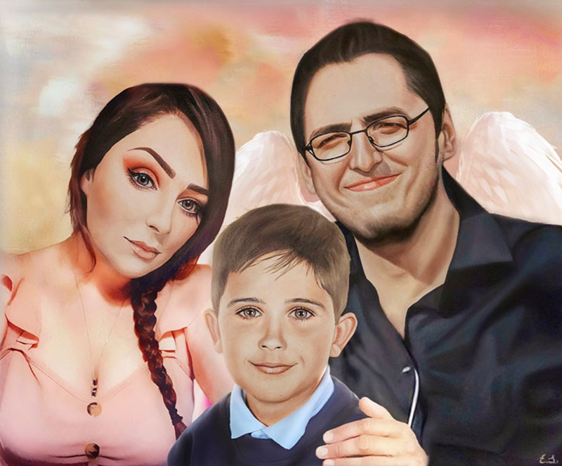 Gorgeous handmade oil painting of a family