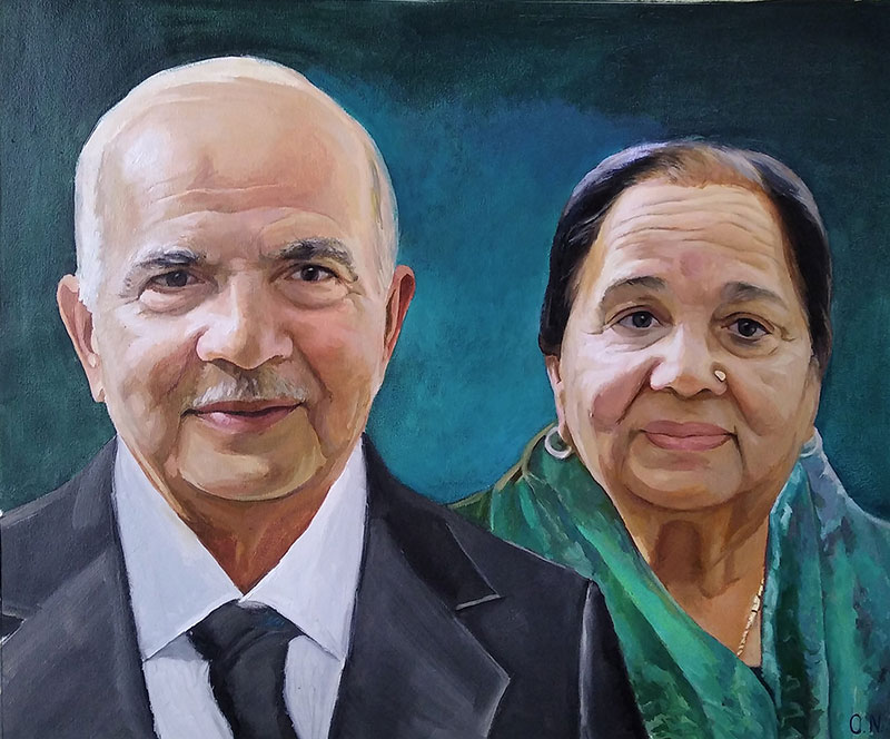 Custom handmade oil painting of elder couple