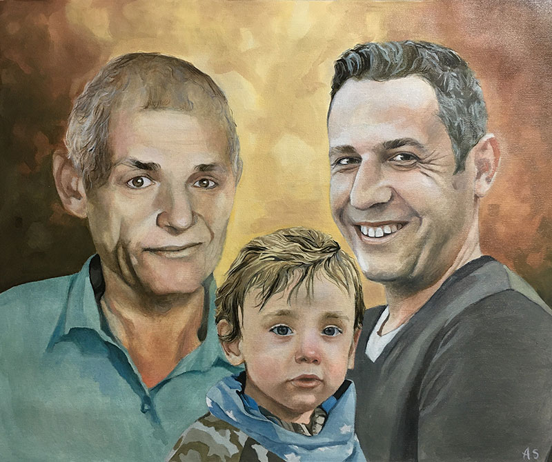 Beautiful oil painting of three generations