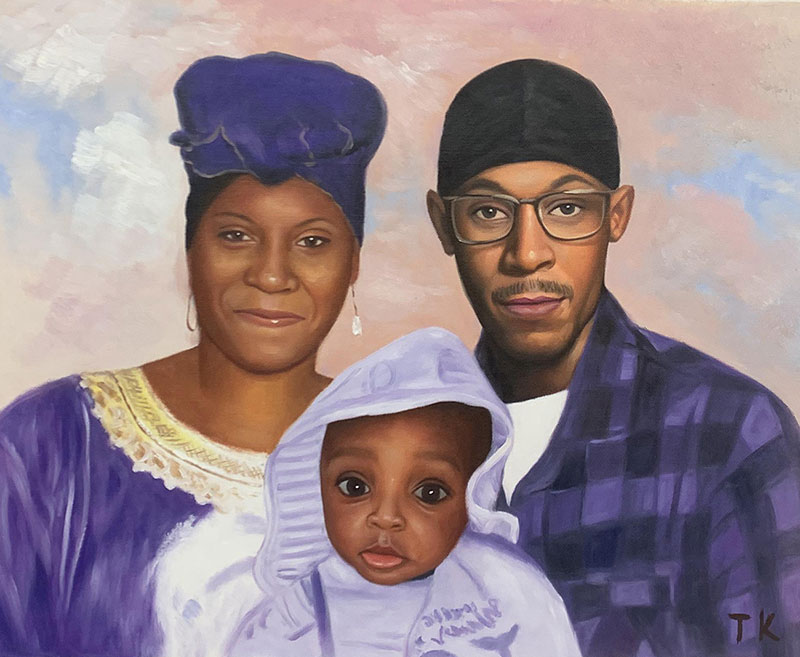 Beautiful oil painting of three generations