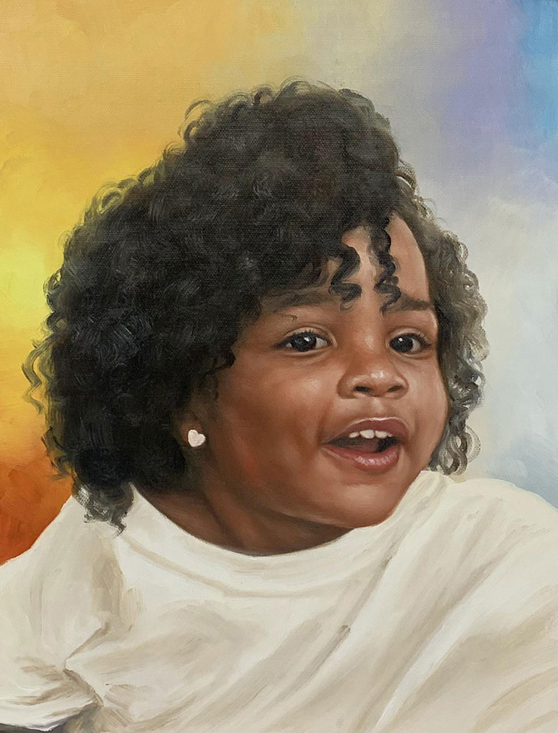 Gorgeous close up oil portrait of a child 