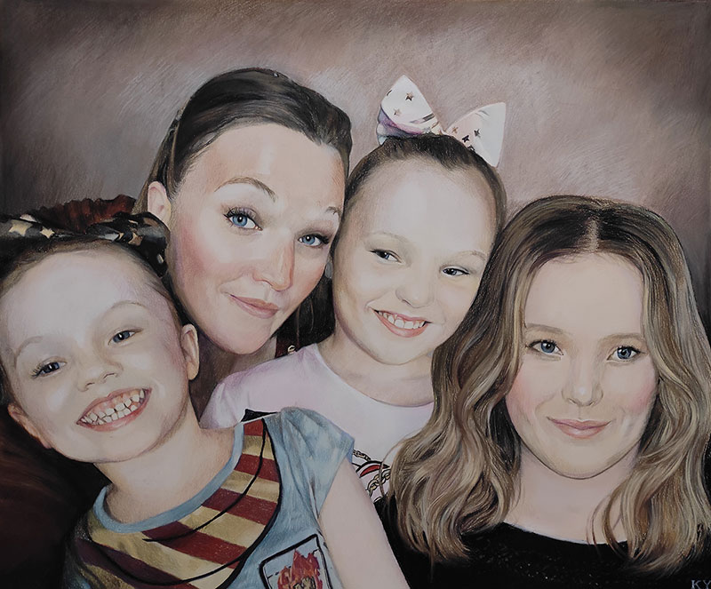 Beautiful pastel painting of a loving family