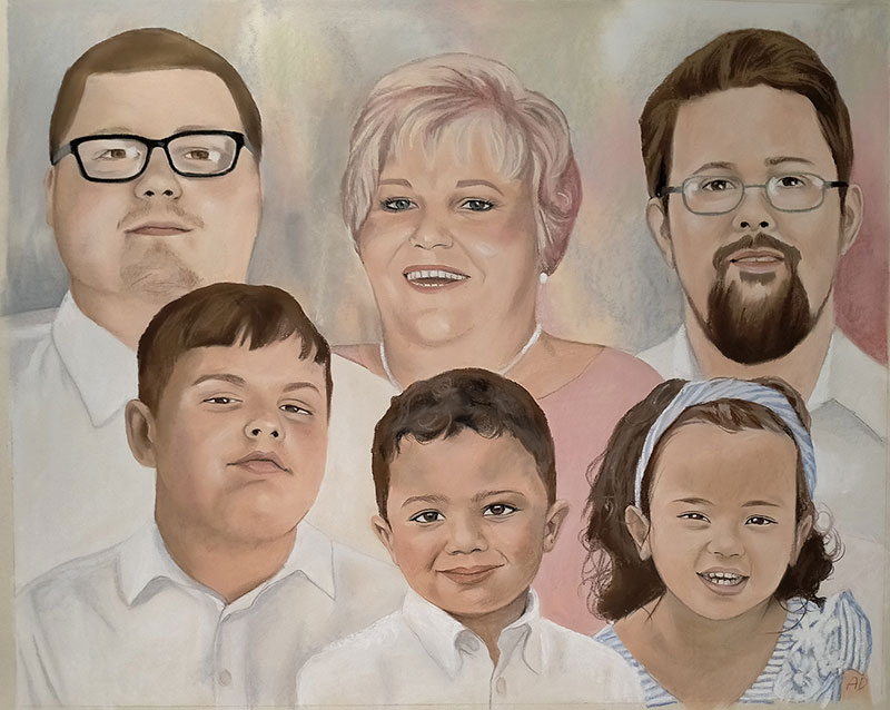 Custom handmade pastel artwork of a family