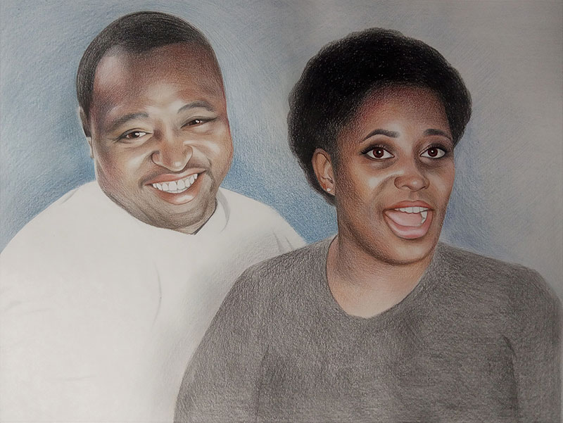 Custom color pencil drawing of a mother and son