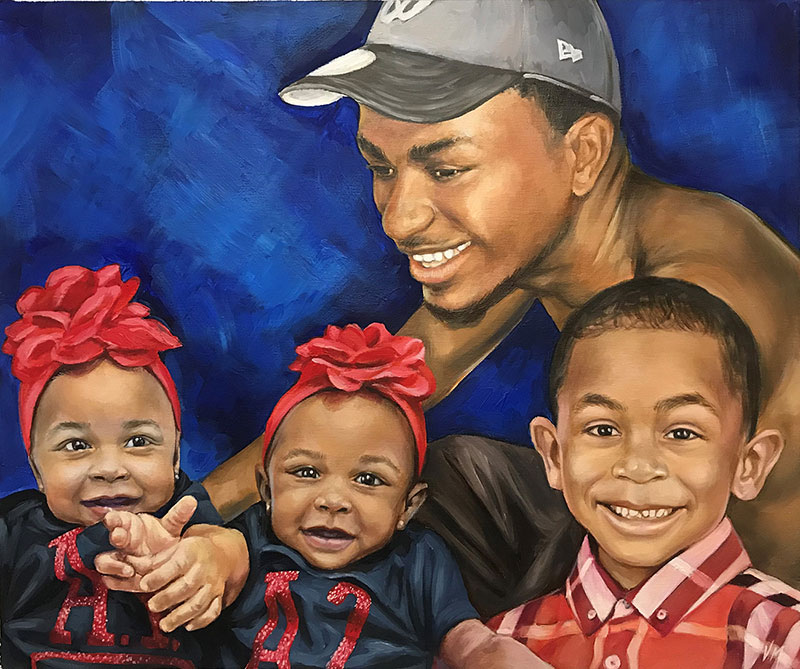 Custom handmade acrylic painting of father with children 