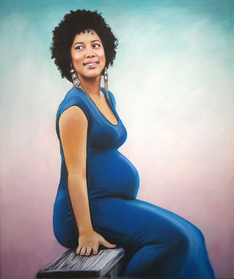 Custom handmade pastel painting of a pregnant woman