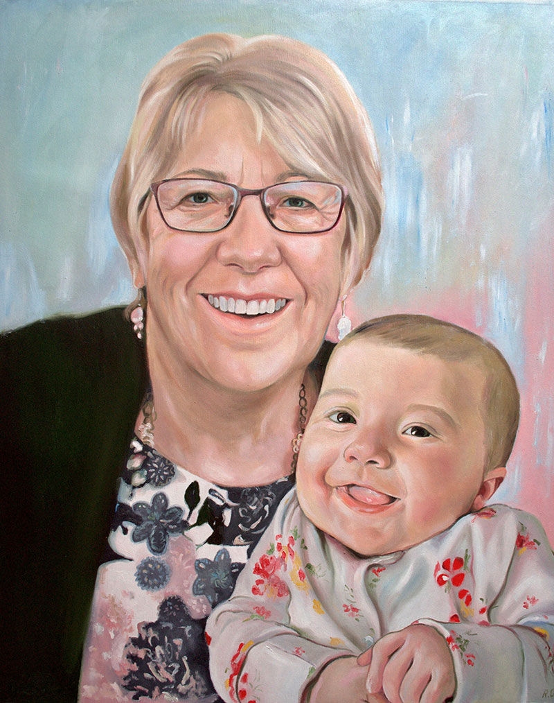 Custom handmade painting of a grandmother with grandchild