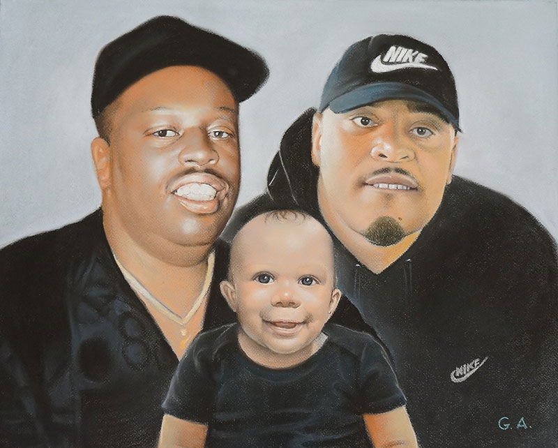 Personalized pastel artwork of three generations 