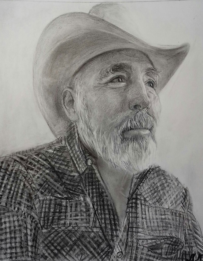 Custom close up charcoal drawing of a gentleman