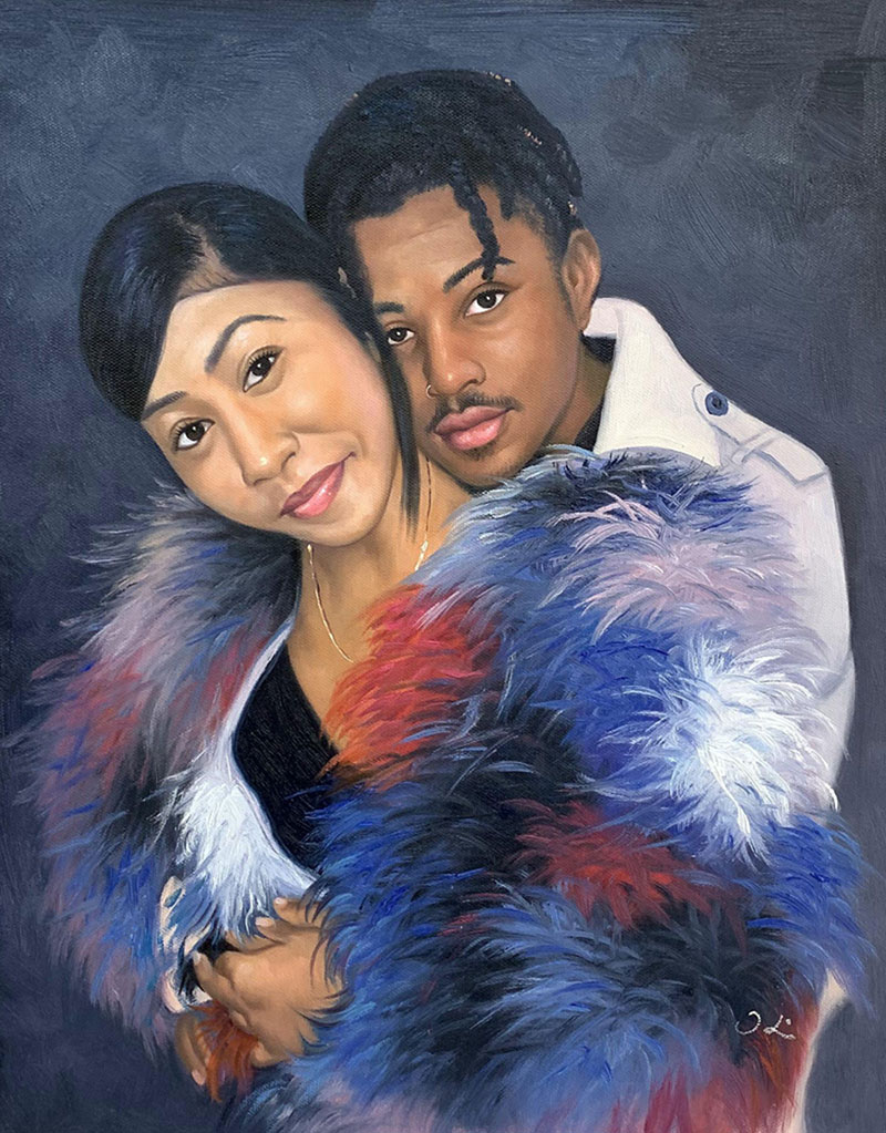Gorgeous handmade oil portrait of a couple