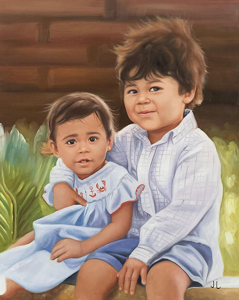 Custom handmade oil painting of two children