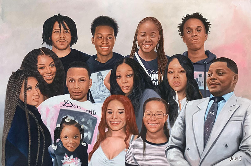 Gorgeous handmade oil artwork of a family