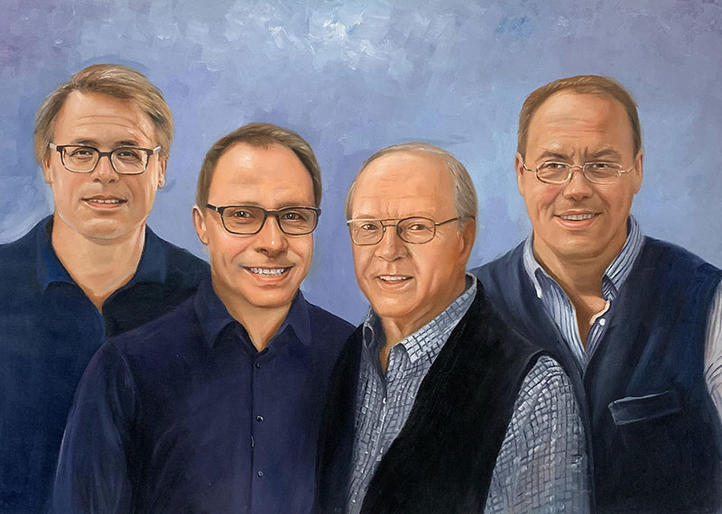 Custom handmade oil portrait of four gentleman
