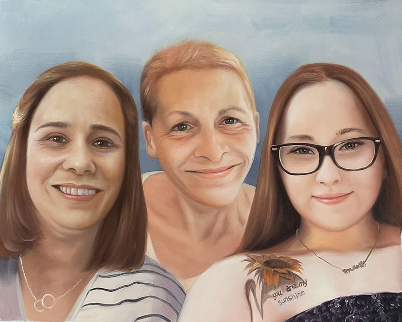 Personalized handmade oil painting of three generations
