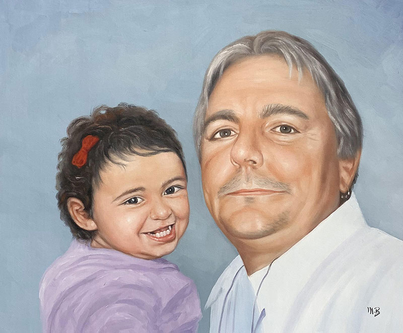 Portrait painting of a man and a toddler girl.