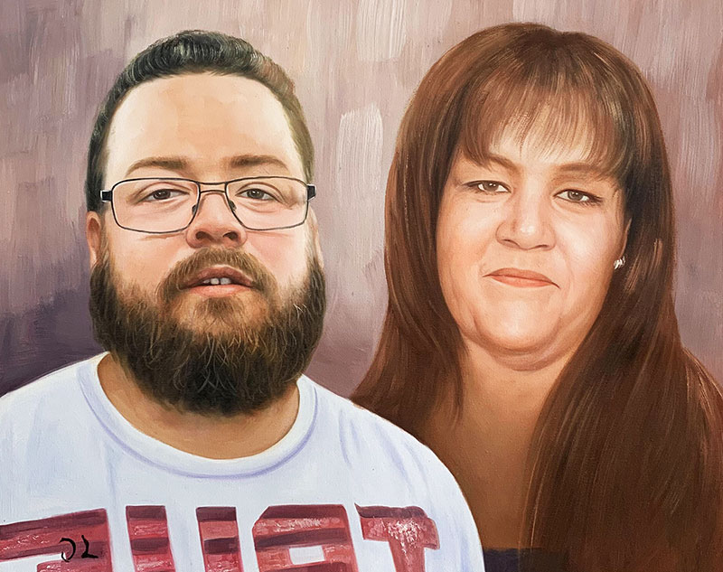 Painted portrait of a man and woman.