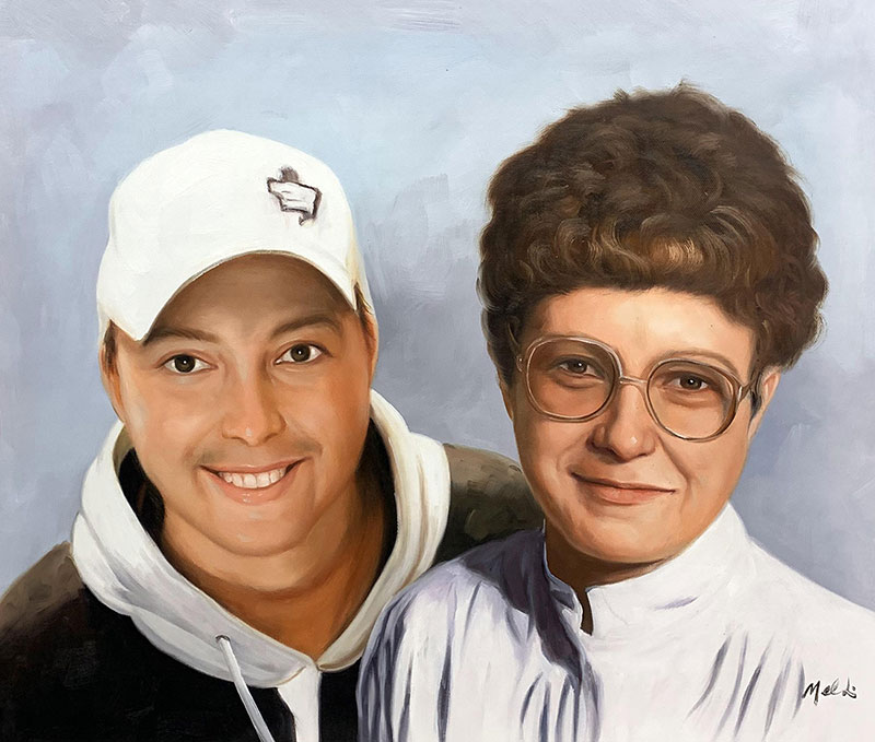 Painted portrait of a man and woman.