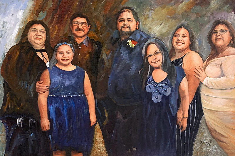 Painting of a large family portrait.