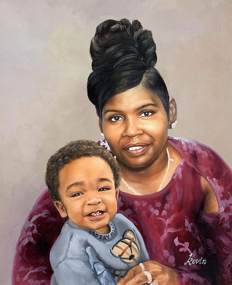 Oil painting of a woman and toddler.