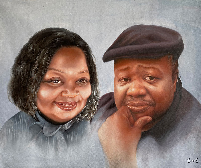 Painted portrait of a couple.