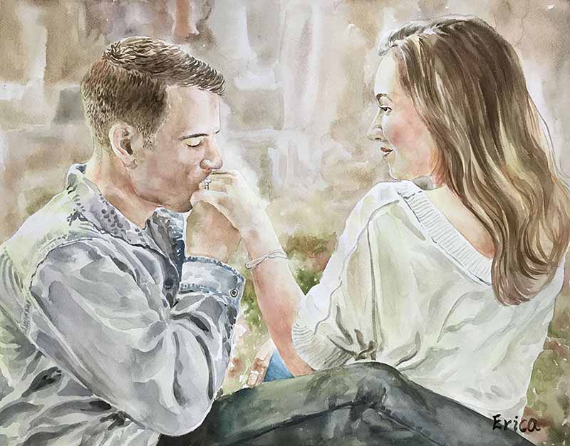 Couple painting watercolor beautiful proposal gift
