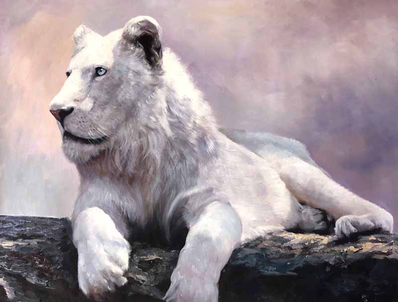 Mighty white lion oil painting majestic 