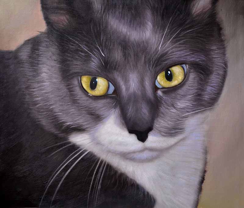 oil portrait cat yellow eyes