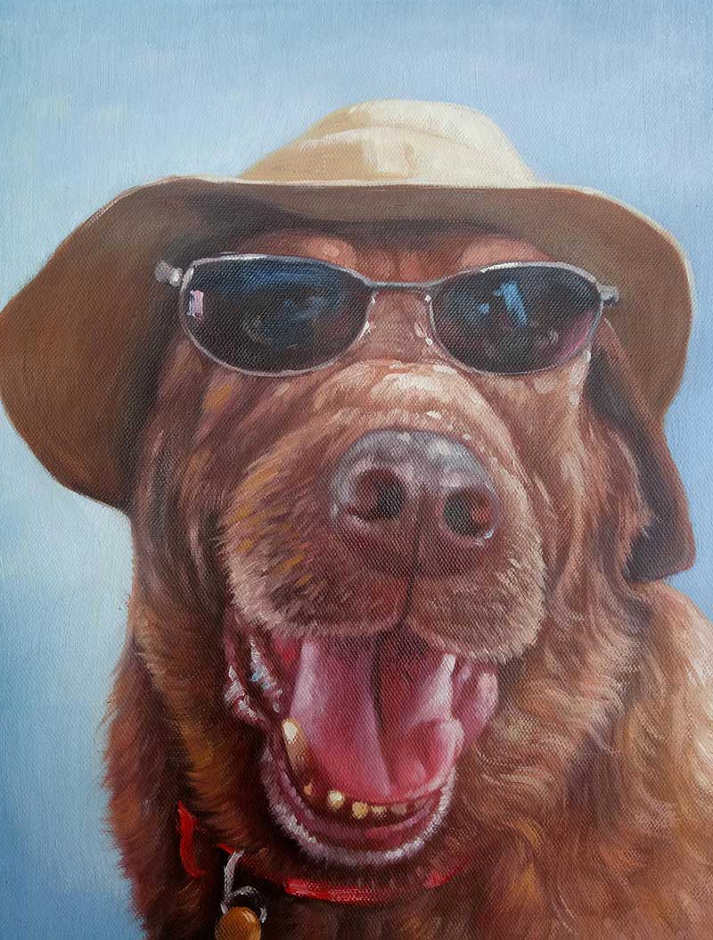 oil cool dog in glasses and a hat