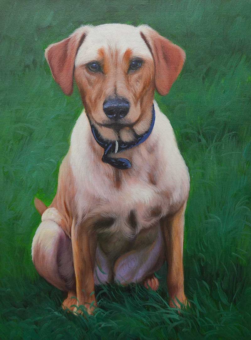 custom acrylic painting of puppy outdoors 