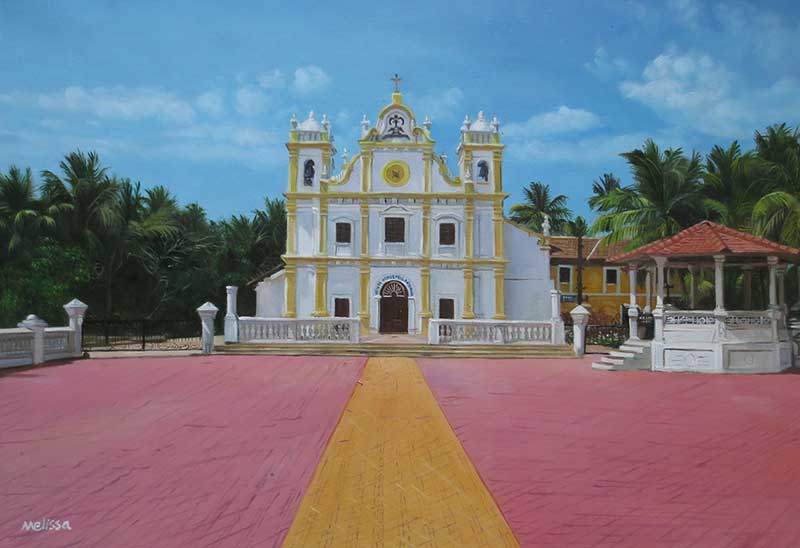 Custom oil painting white and gold trim church