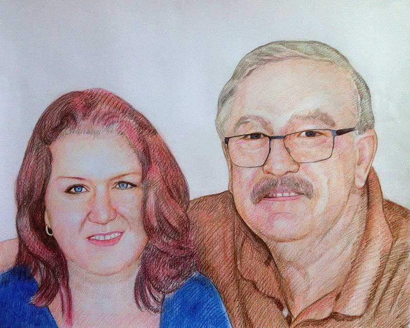 custom colored pencil drawing of a couple hugging