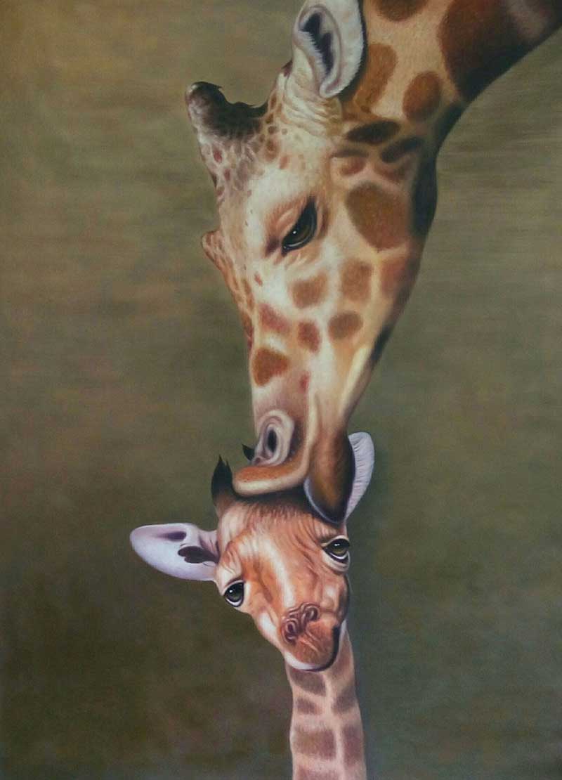 painting of two giraffes