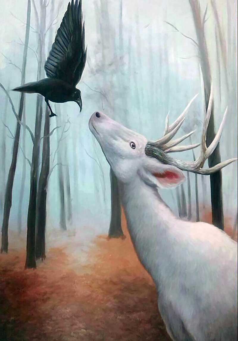 custom oil painting of wild animals in winter