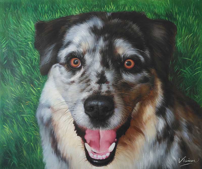 stunning oil painting of a happy dog