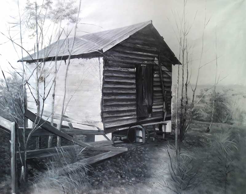 Stunning charcoal drawing of a house detailed