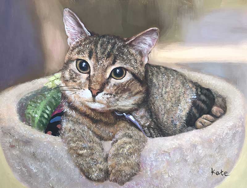 Stunning oil painting of a cat with beautiful eyes