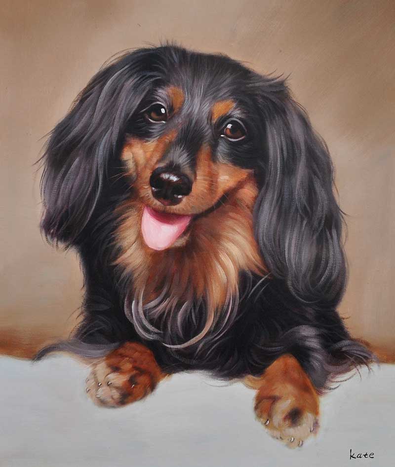 Cute playful black brown dog painting portrait