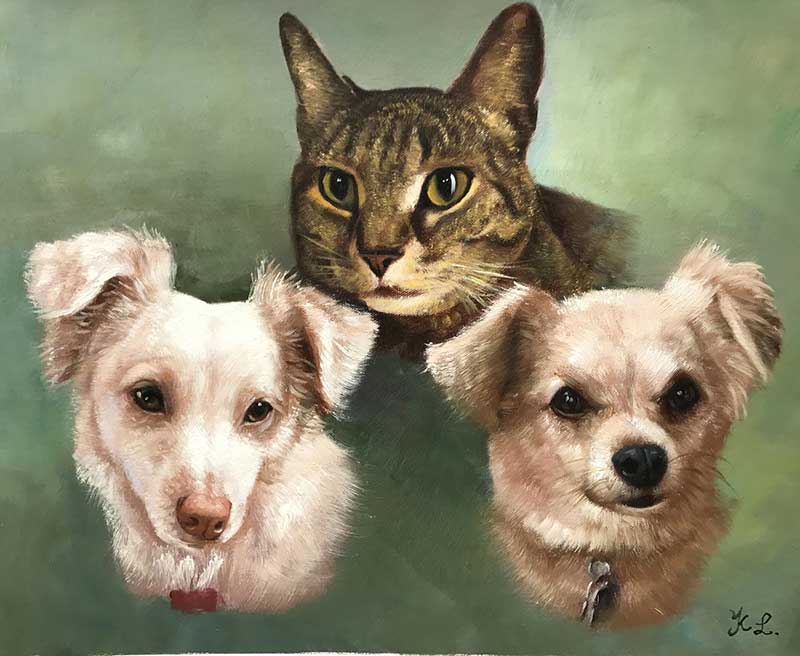 merged painting photo dog portrait cat