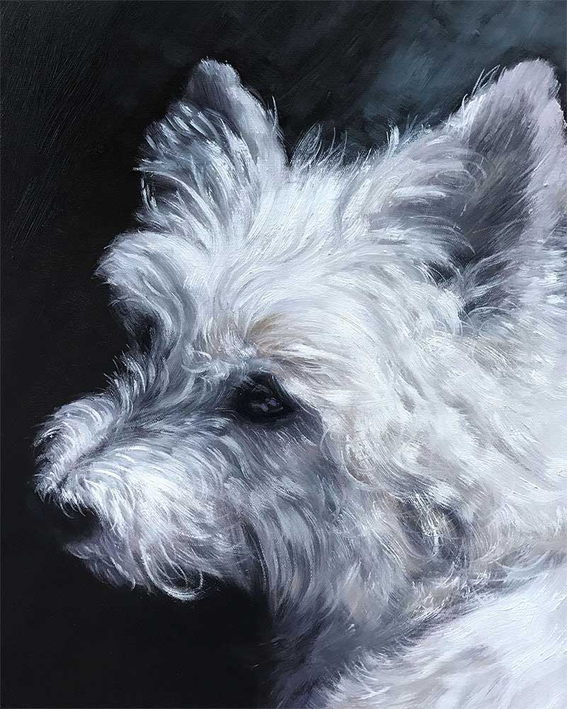 beautiful oil painting dog white fur
