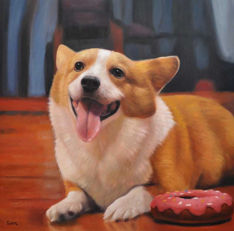 oil painting cute corgy korgi corgi tongue out cute happy doggy dog sweet