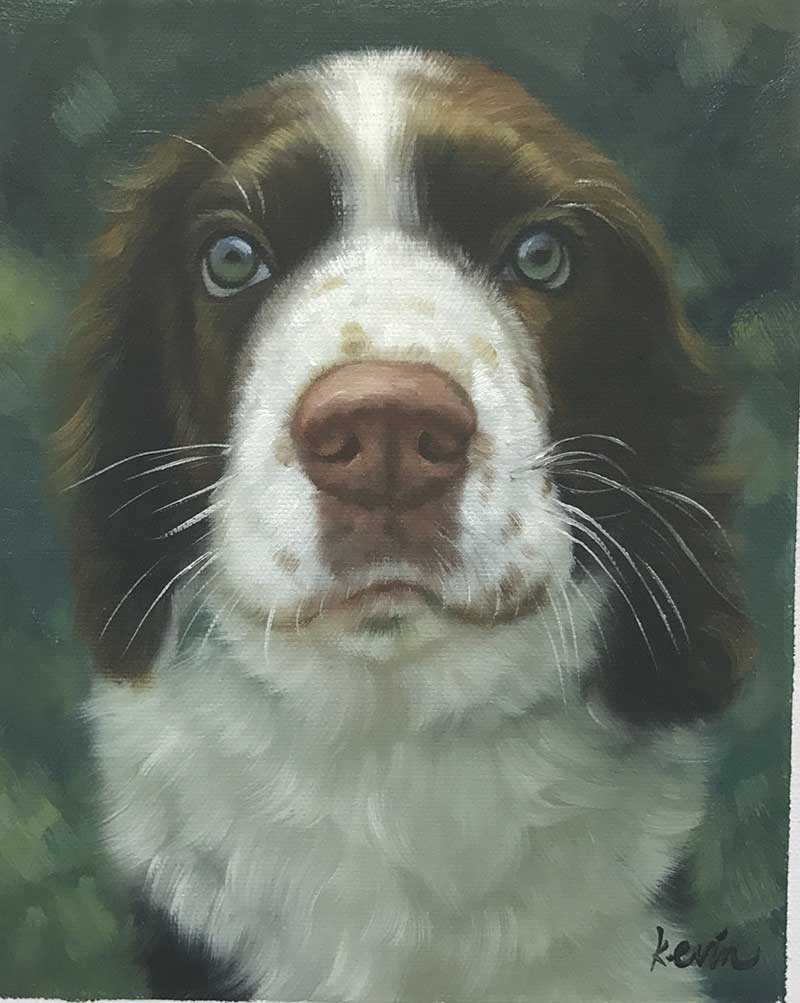 oil painting cute thoughtful dog brown white
