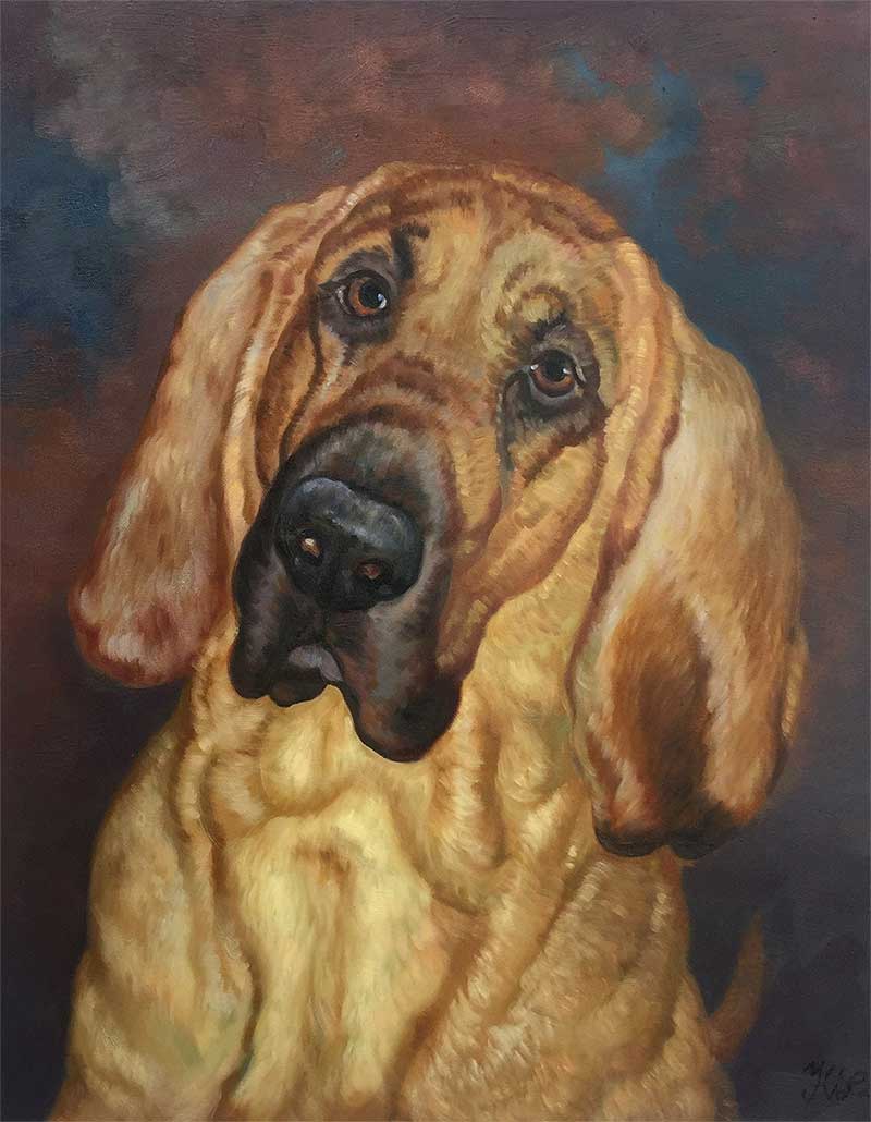 Oil portrait of an old dog