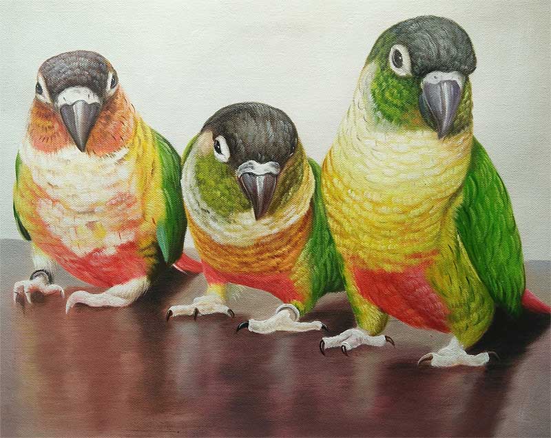 An oil painting of parrots 