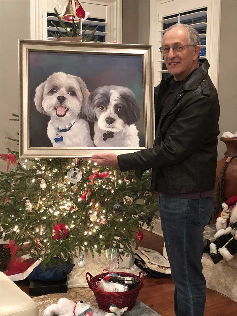 an oil painting of two dogs side by side