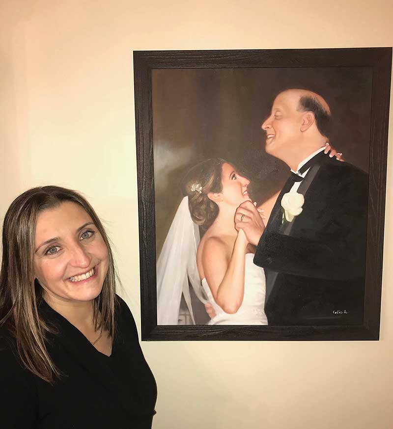 a painting of a daughter and father dancing at the wedding