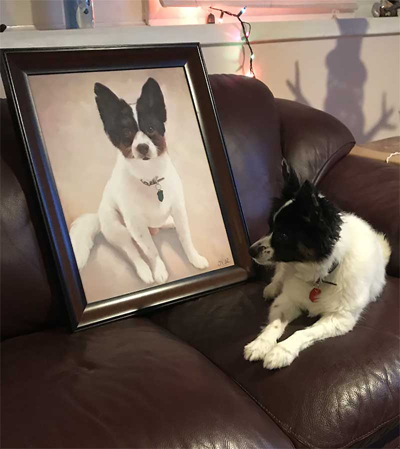 a beautiful oil painting small white doggie