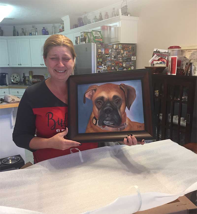 an oil painting of a brown boxer 