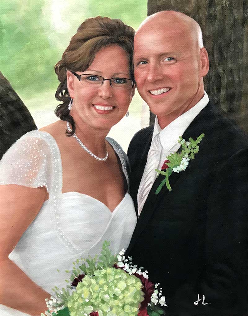An oil painting of a beautiful wedding