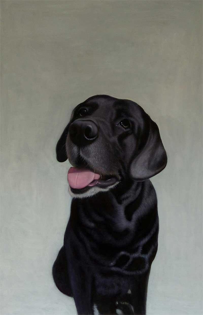 an oil painting of a black labrador retriever 
